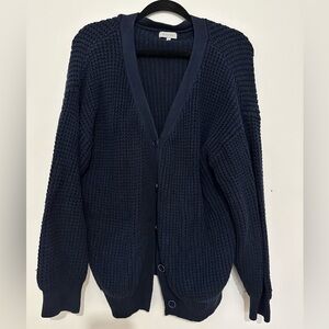 Qualfort Button-Down Long Sleeve Oversized Knit Cardigan Women large blue